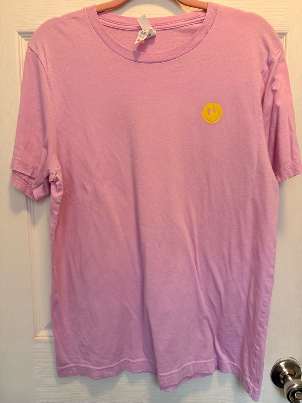 Bella Canvas Pink Short Sleeve Tee with Yellow Smiley